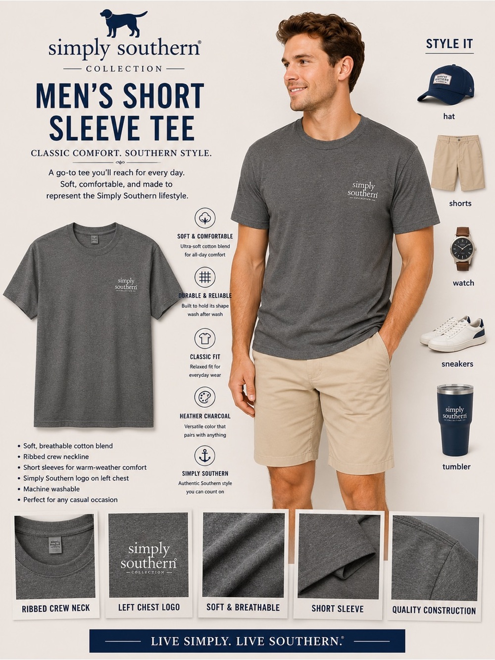 Simply Southern Men's Short Sleeve Tee - Heather Charcoal
